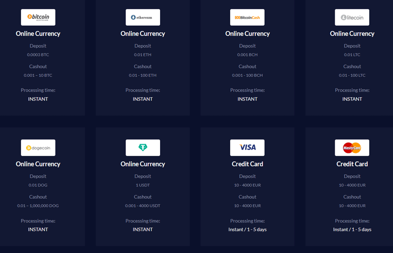 Some Crypto Payments Options on mBit Casino