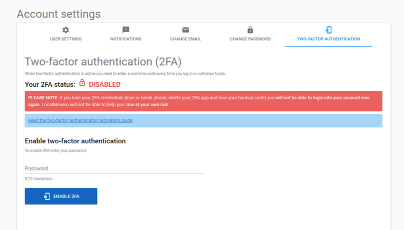 Two-factor authentication (2FA)