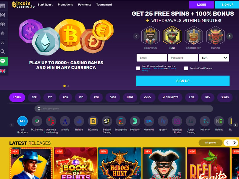 Bitcoin Casino Homepage