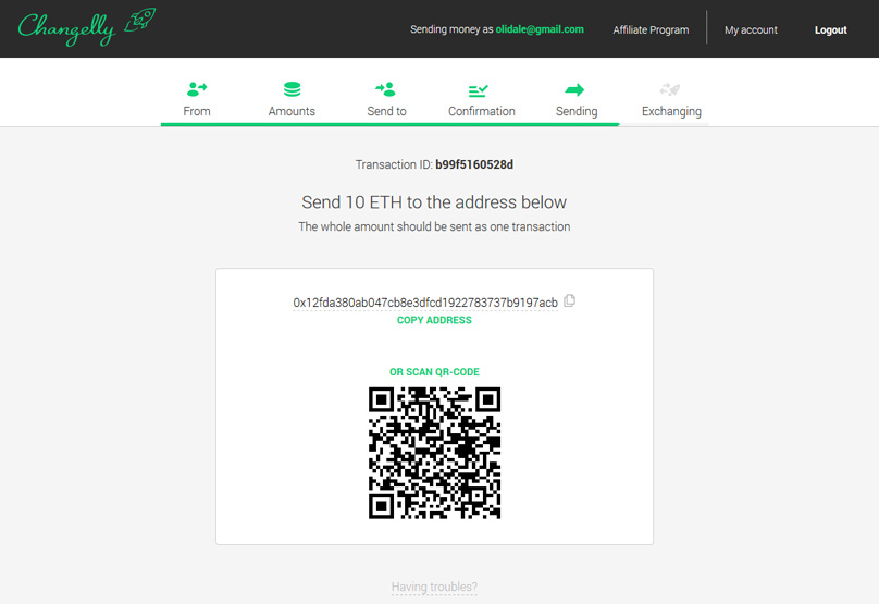 Changelly Send to