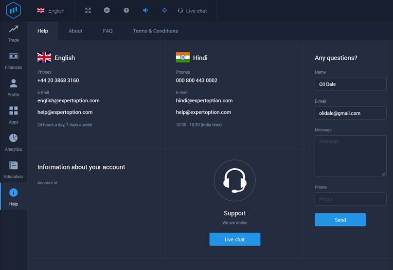 ExpertOption Customer Support