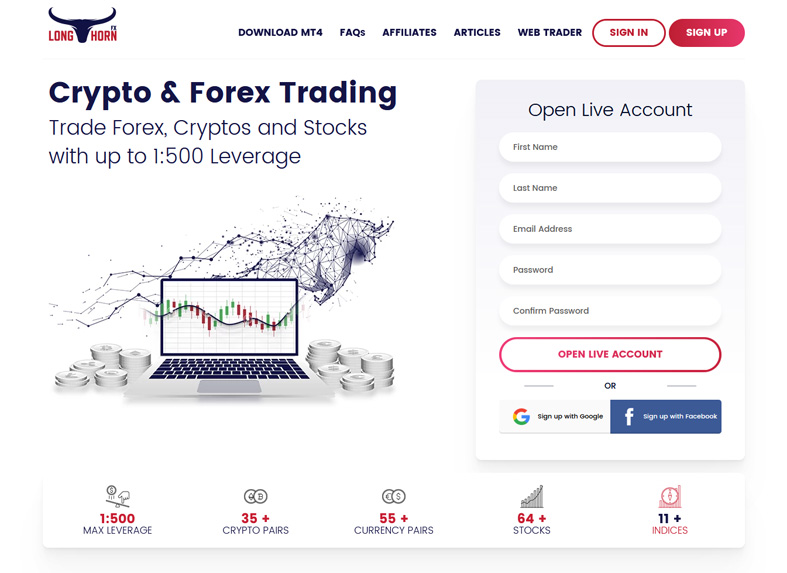 Trade Forex, Cryptos and Stocks with up to 1:500 Leverage