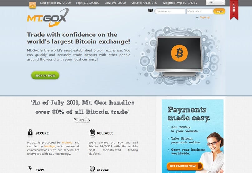 The Mt Gox website as it stood