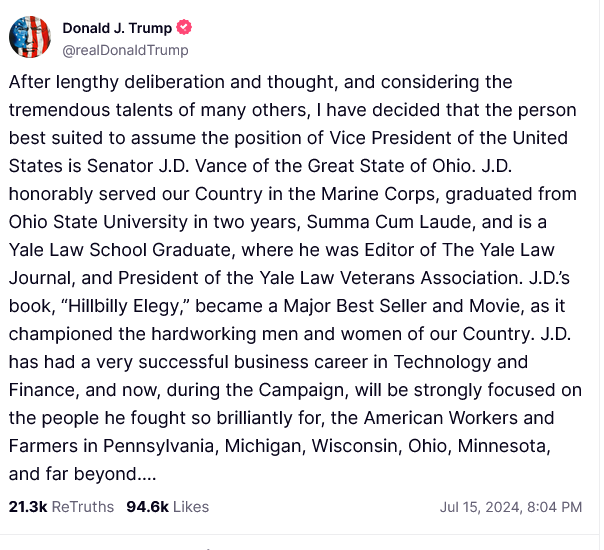 Trump's post on Truth Social