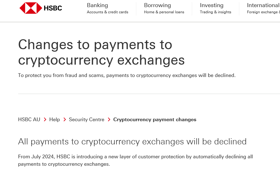 To protect you from fraud and scams, payments to cryptocurrency exchanges will be declined.